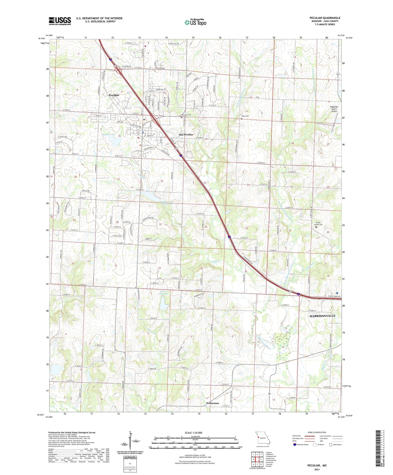 Peculiar Missouri US Topo Map Image