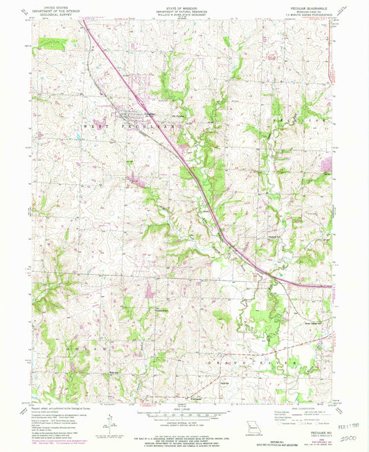 Classic USGS Peculiar Missouri 7.5'x7.5' Topo Map Image
