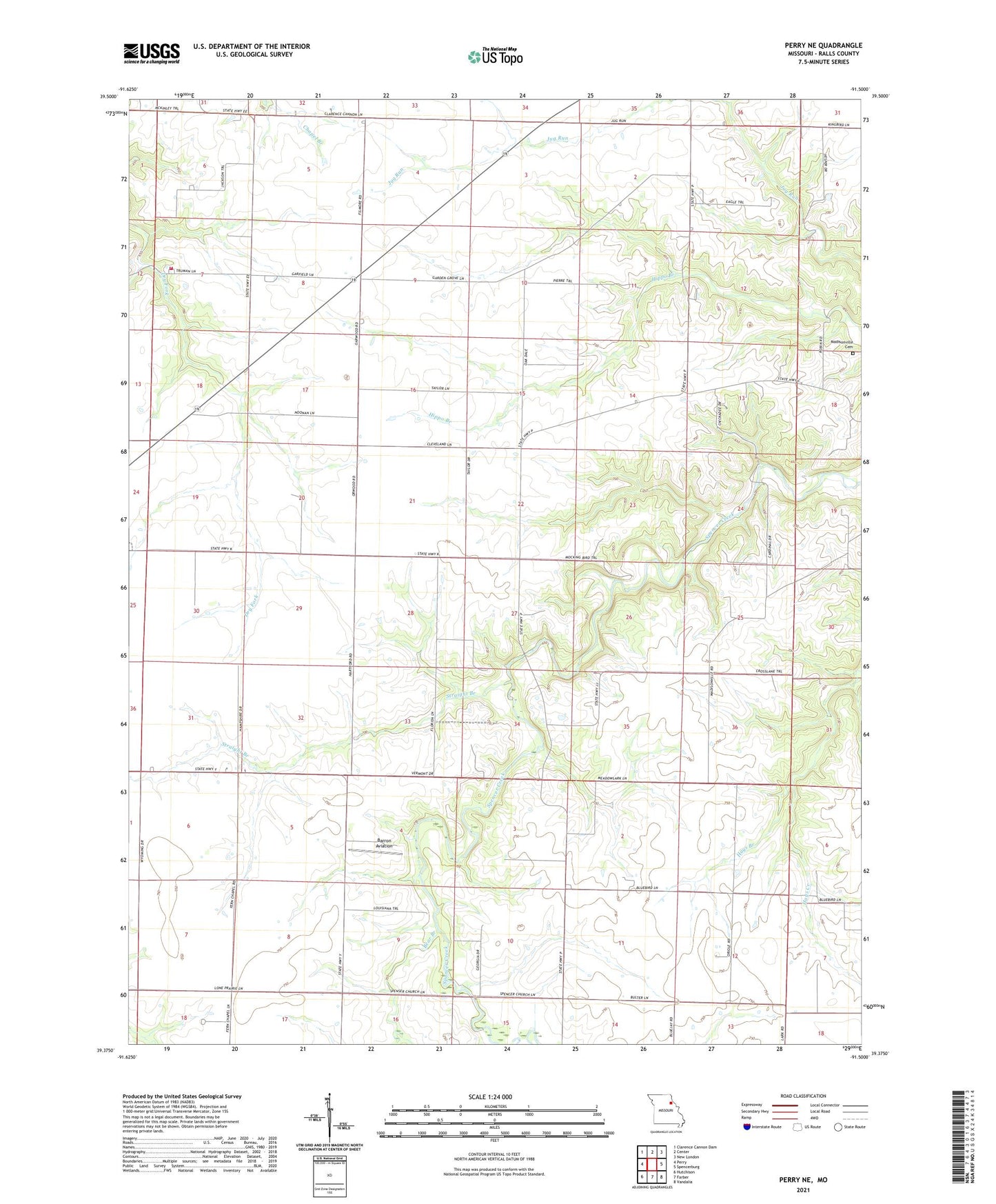 Perry NE Missouri US Topo Map Image