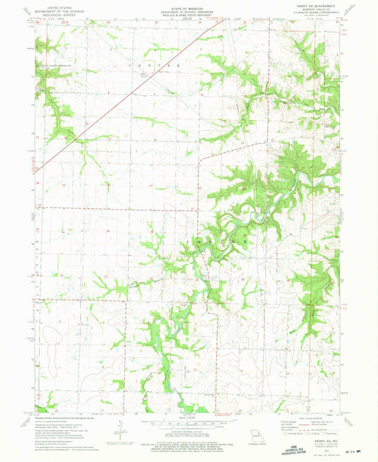 Classic USGS Perry NE Missouri 7.5'x7.5' Topo Map Image