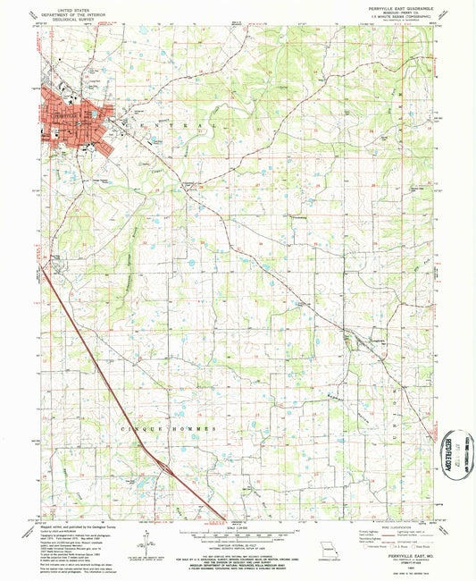Classic USGS Perryville East Missouri 7.5'x7.5' Topo Map Image
