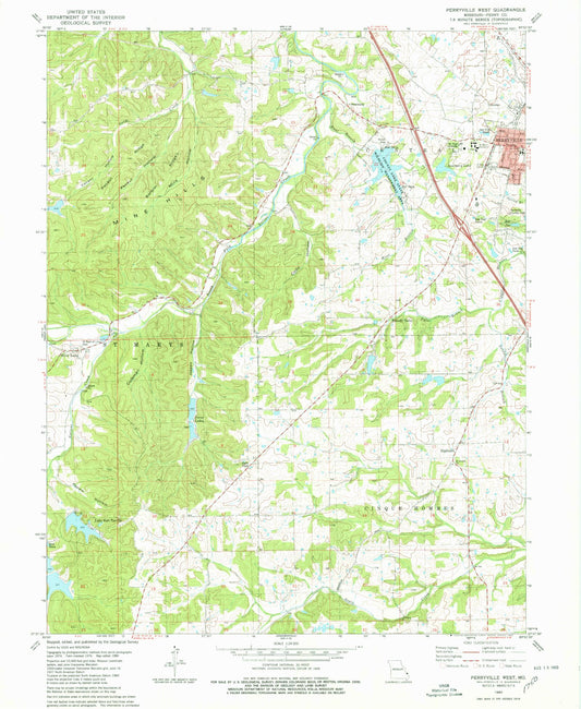 Classic USGS Perryville West Missouri 7.5'x7.5' Topo Map Image