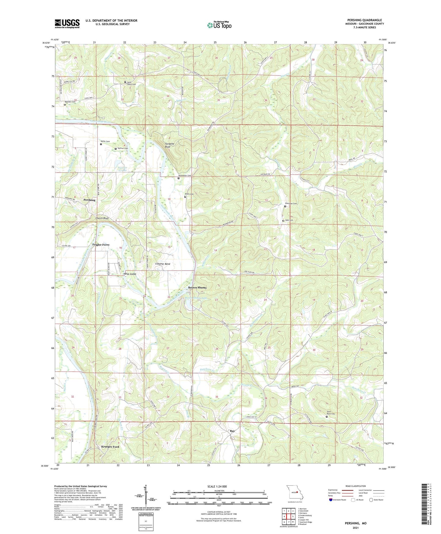 Pershing Missouri US Topo Map Image
