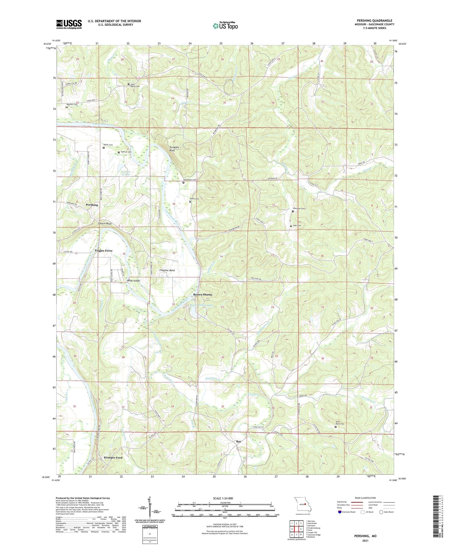 Pershing Missouri US Topo Map Image