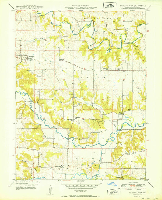 Classic USGS Philadelphia Missouri 7.5'x7.5' Topo Map Image