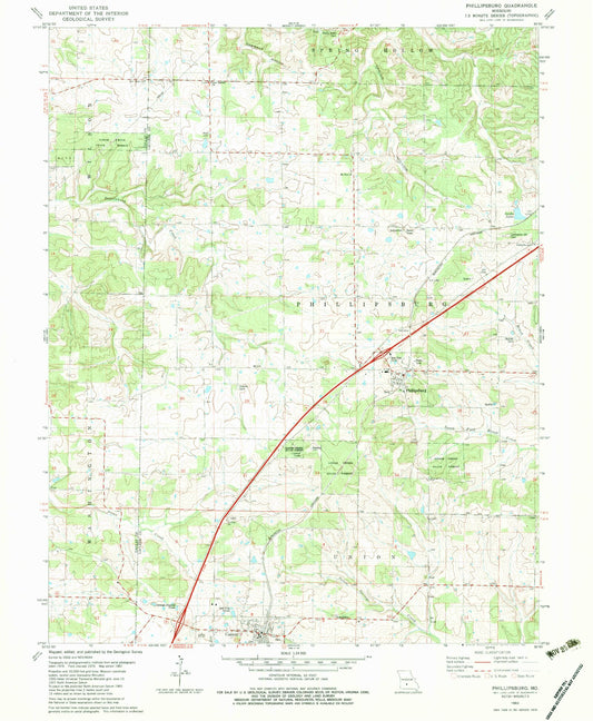 Classic USGS Phillipsburg Missouri 7.5'x7.5' Topo Map Image