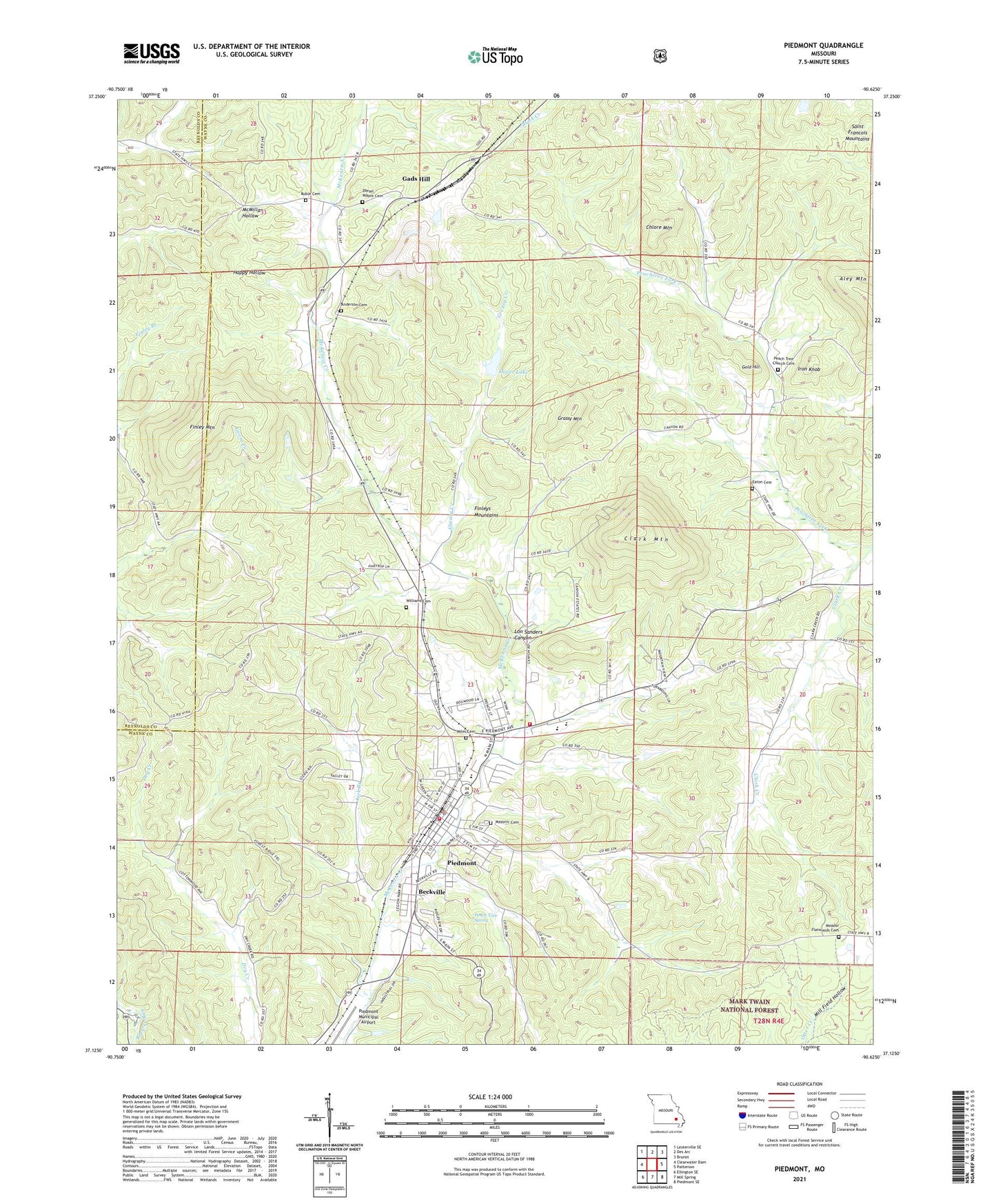 Piedmont Missouri US Topo Map Image