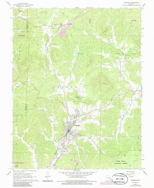 Classic USGS Piedmont Missouri 7.5'x7.5' Topo Map Image
