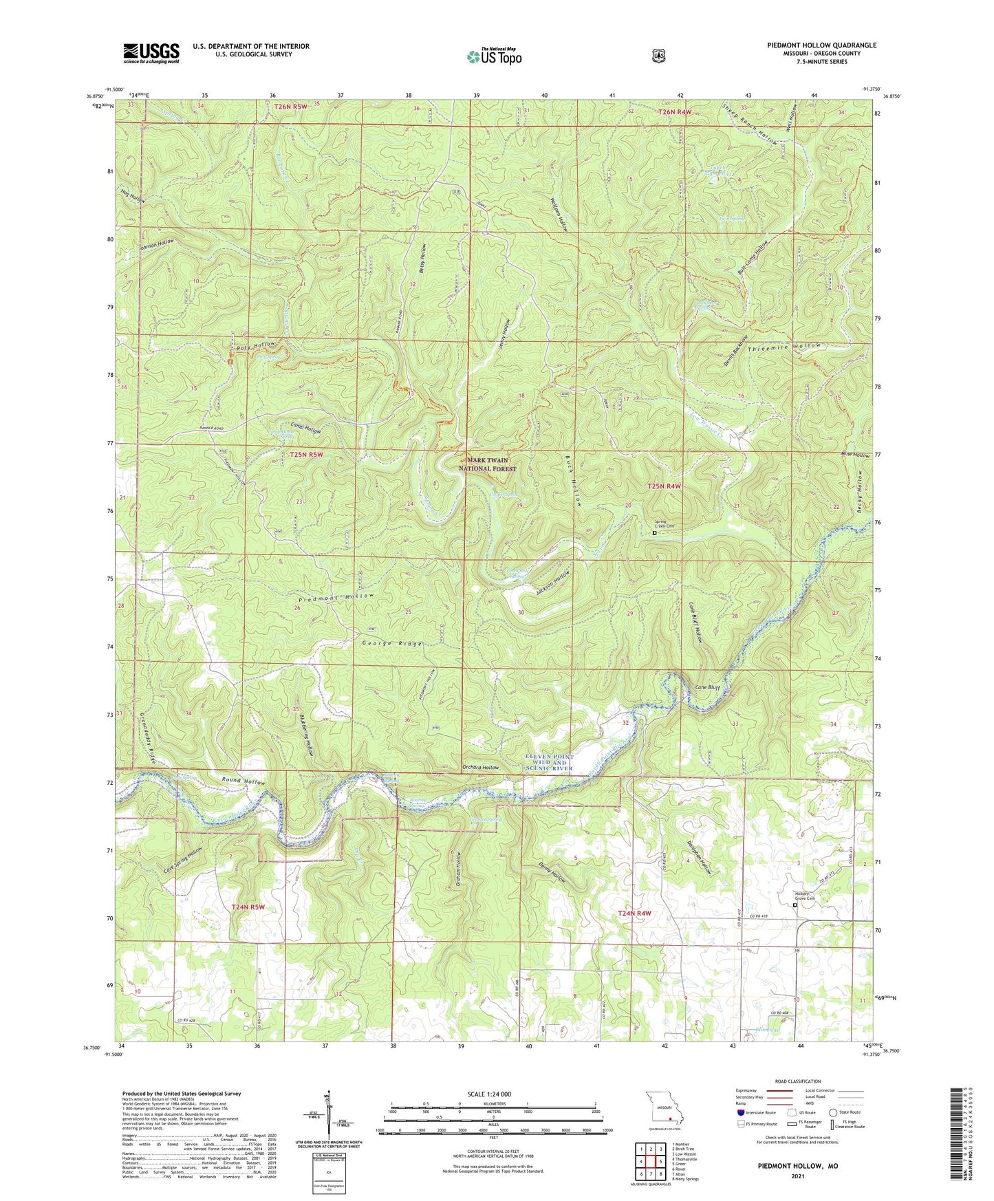 Piedmont Hollow Missouri US Topo Map Image