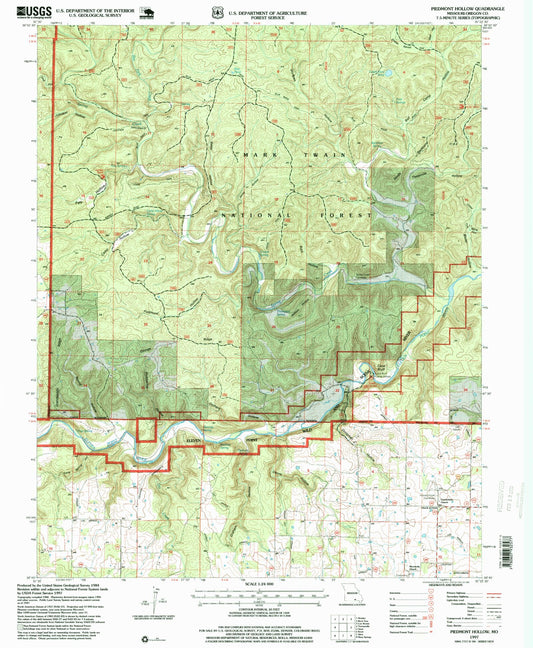 Classic USGS Piedmont Hollow Missouri 7.5'x7.5' Topo Map Image