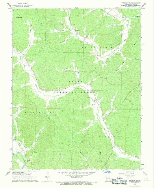 Classic USGS Piedmont SE Missouri 7.5'x7.5' Topo Map Image