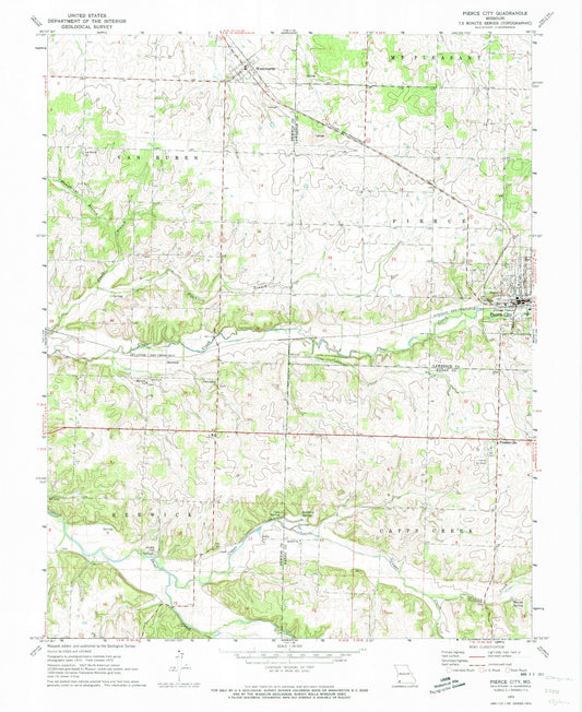 Classic USGS Pierce City Missouri 7.5'x7.5' Topo Map Image