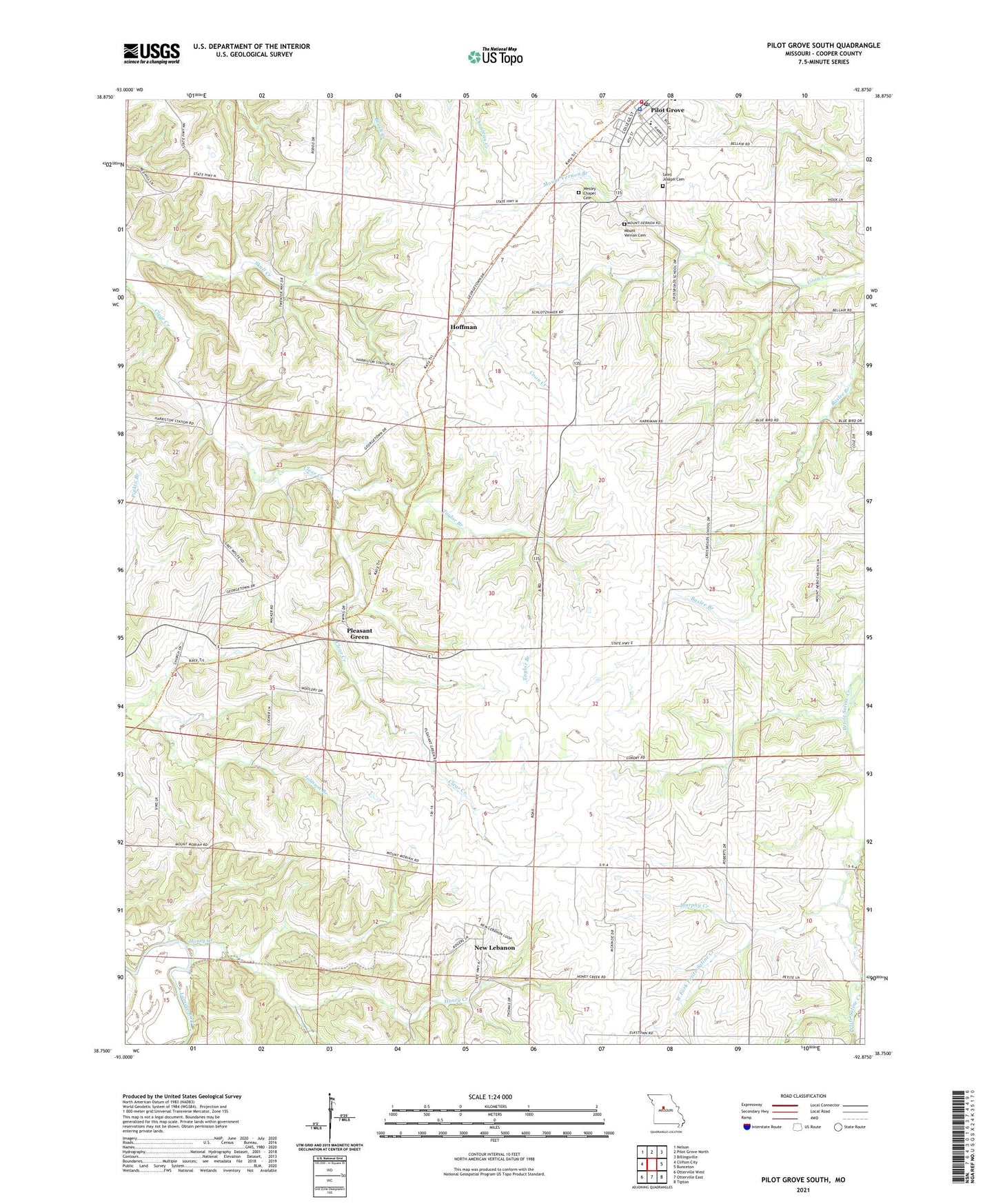 Pilot Grove South Missouri US Topo Map Image