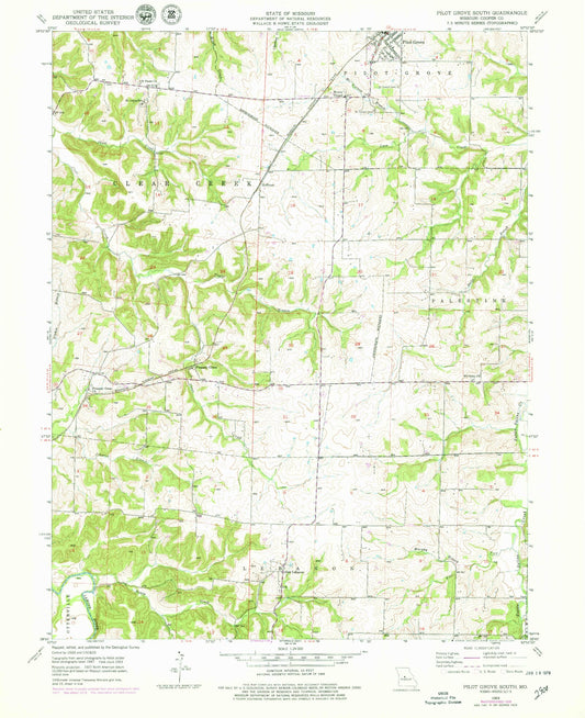 Classic USGS Pilot Grove South Missouri 7.5'x7.5' Topo Map Image