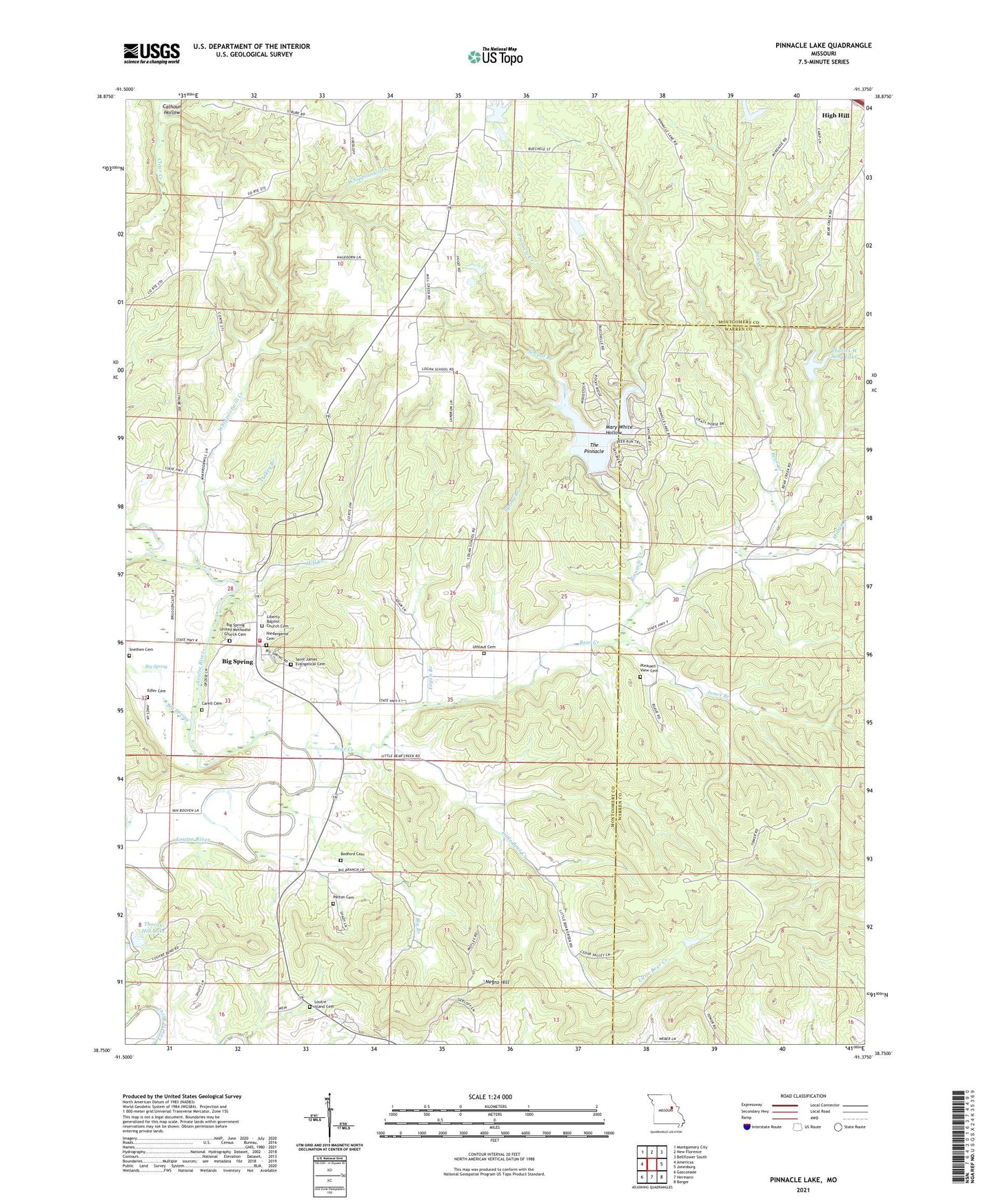 Pinnacle Lake Missouri US Topo Map Image