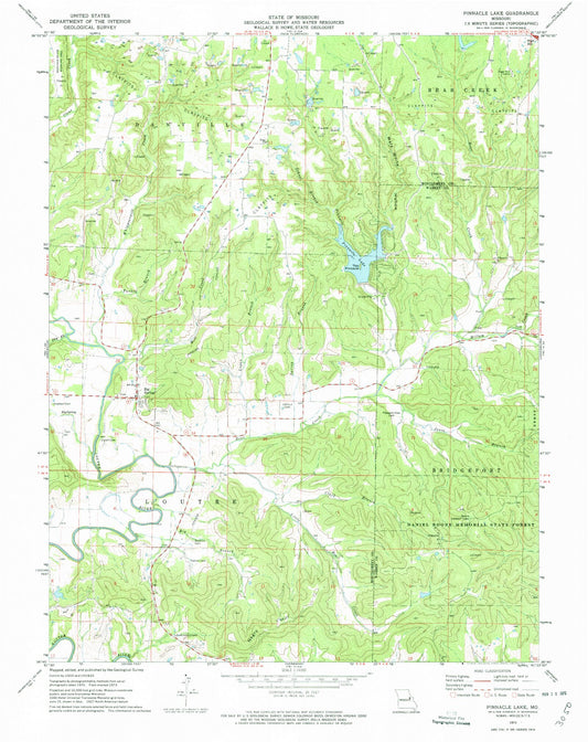 Classic USGS Pinnacle Lake Missouri 7.5'x7.5' Topo Map Image
