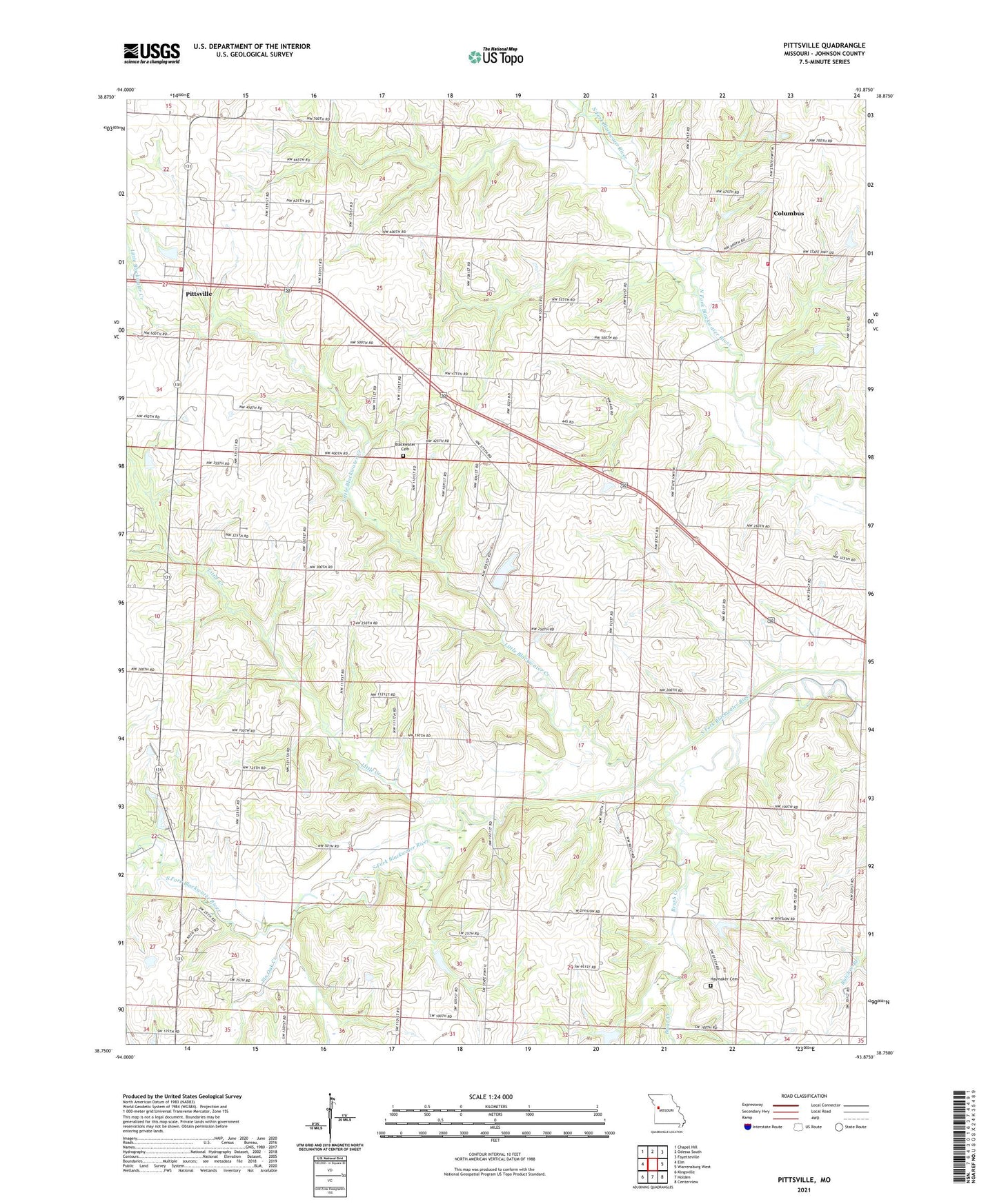 Pittsville Missouri US Topo Map Image