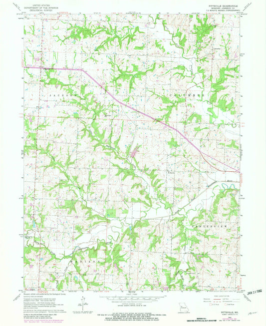 Classic USGS Pittsville Missouri 7.5'x7.5' Topo Map Image