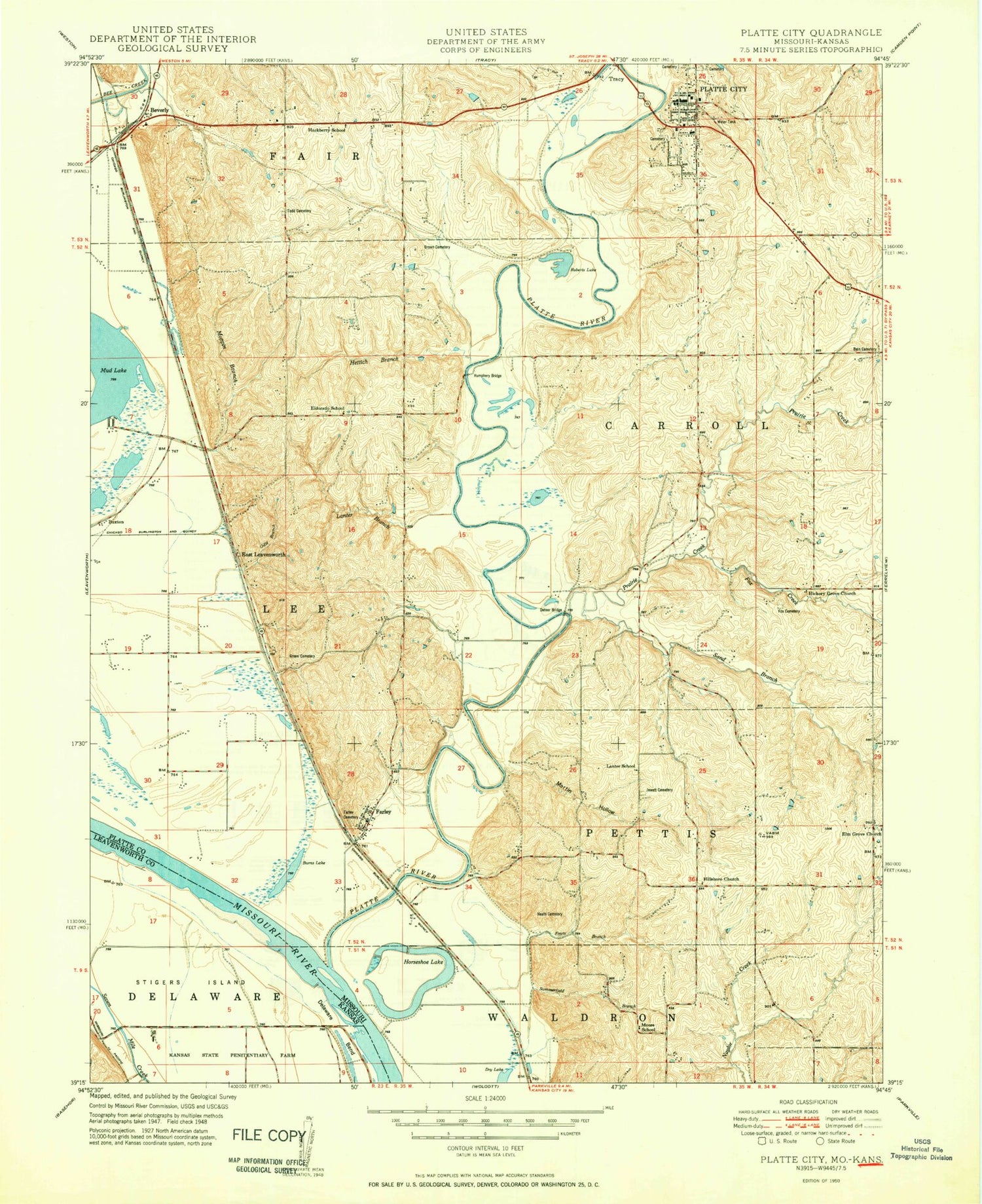 Classic USGS Platte City Missouri 7.5'x7.5' Topo Map Image