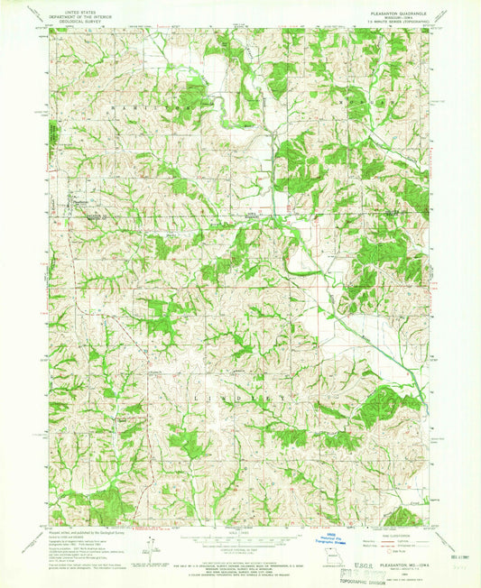 Classic USGS Pleasanton Iowa 7.5'x7.5' Topo Map Image