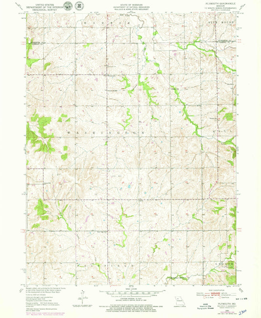 Classic USGS Plymouth Missouri 7.5'x7.5' Topo Map Image