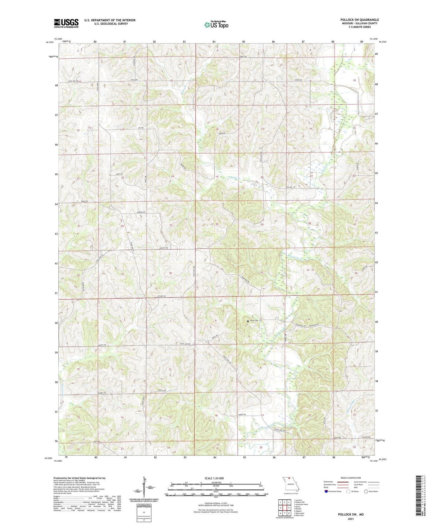 Pollock SW Missouri US Topo Map Image