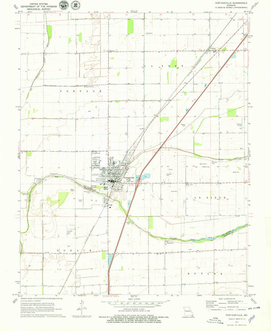 Classic USGS Portageville Missouri 7.5'x7.5' Topo Map Image