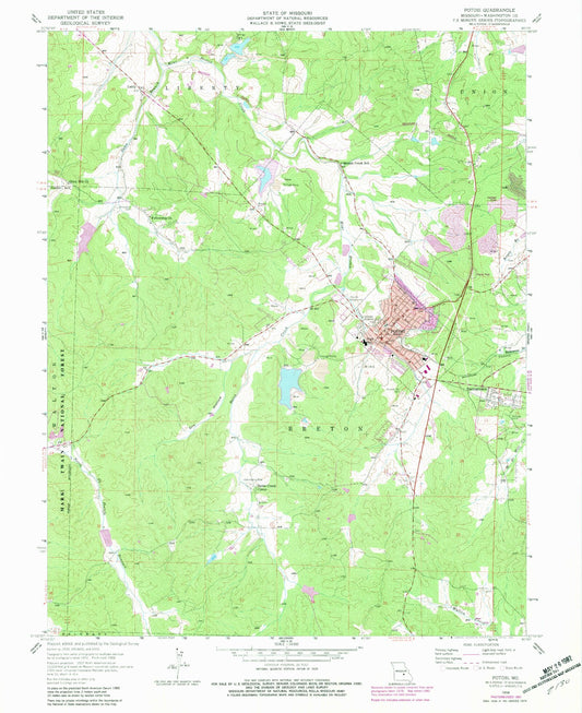 Classic USGS Potosi Missouri 7.5'x7.5' Topo Map Image