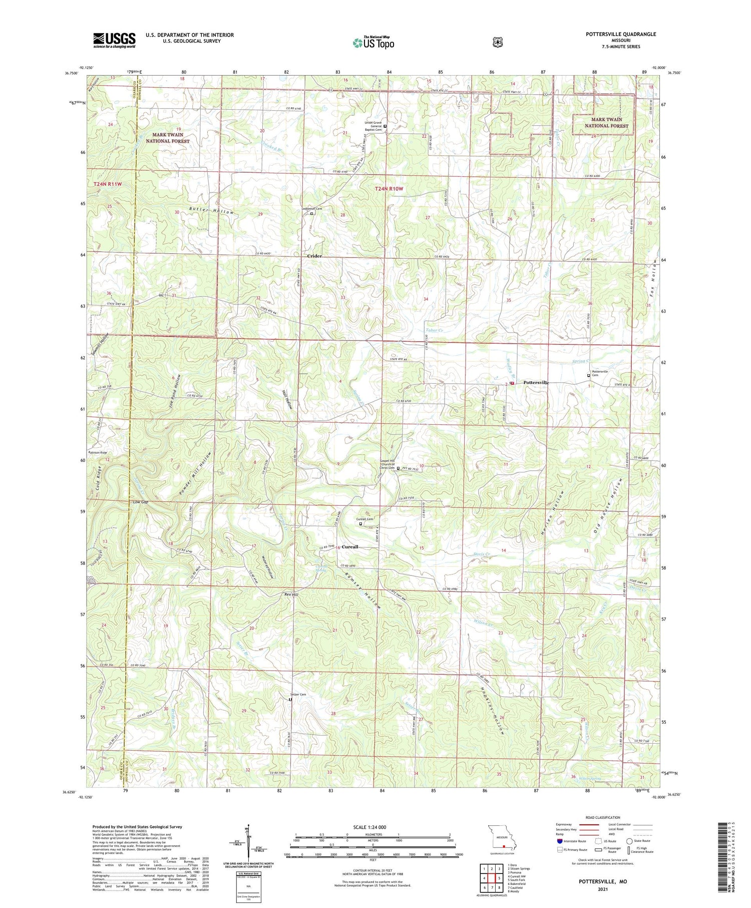 Pottersville Missouri US Topo Map Image