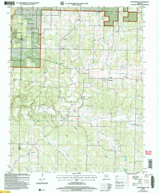 Classic USGS Pottersville Missouri 7.5'x7.5' Topo Map Image