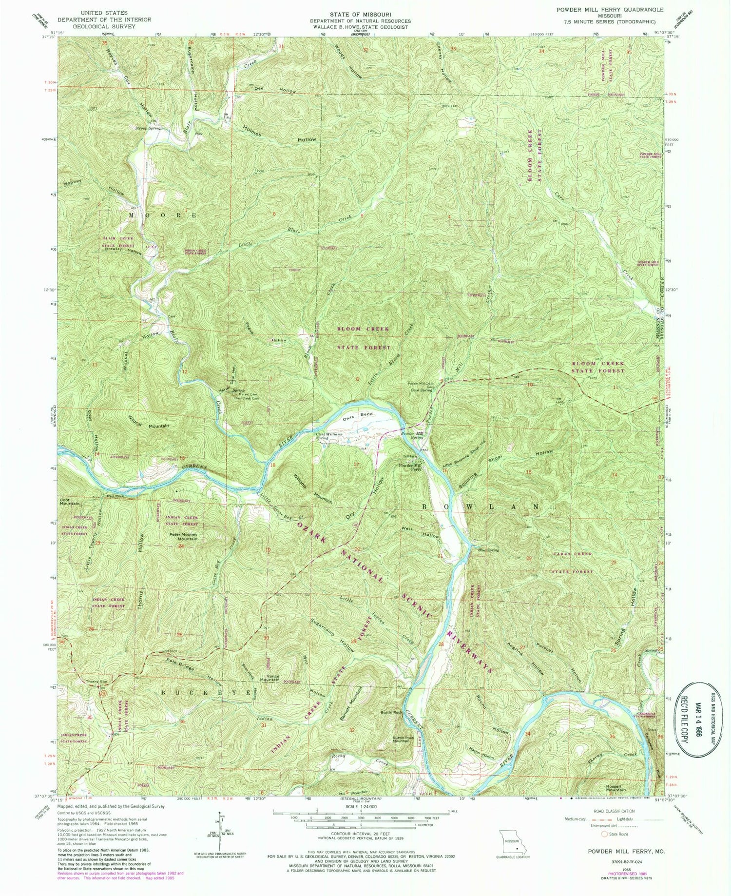 Classic USGS Powder Mill Ferry Missouri 7.5'x7.5' Topo Map Image