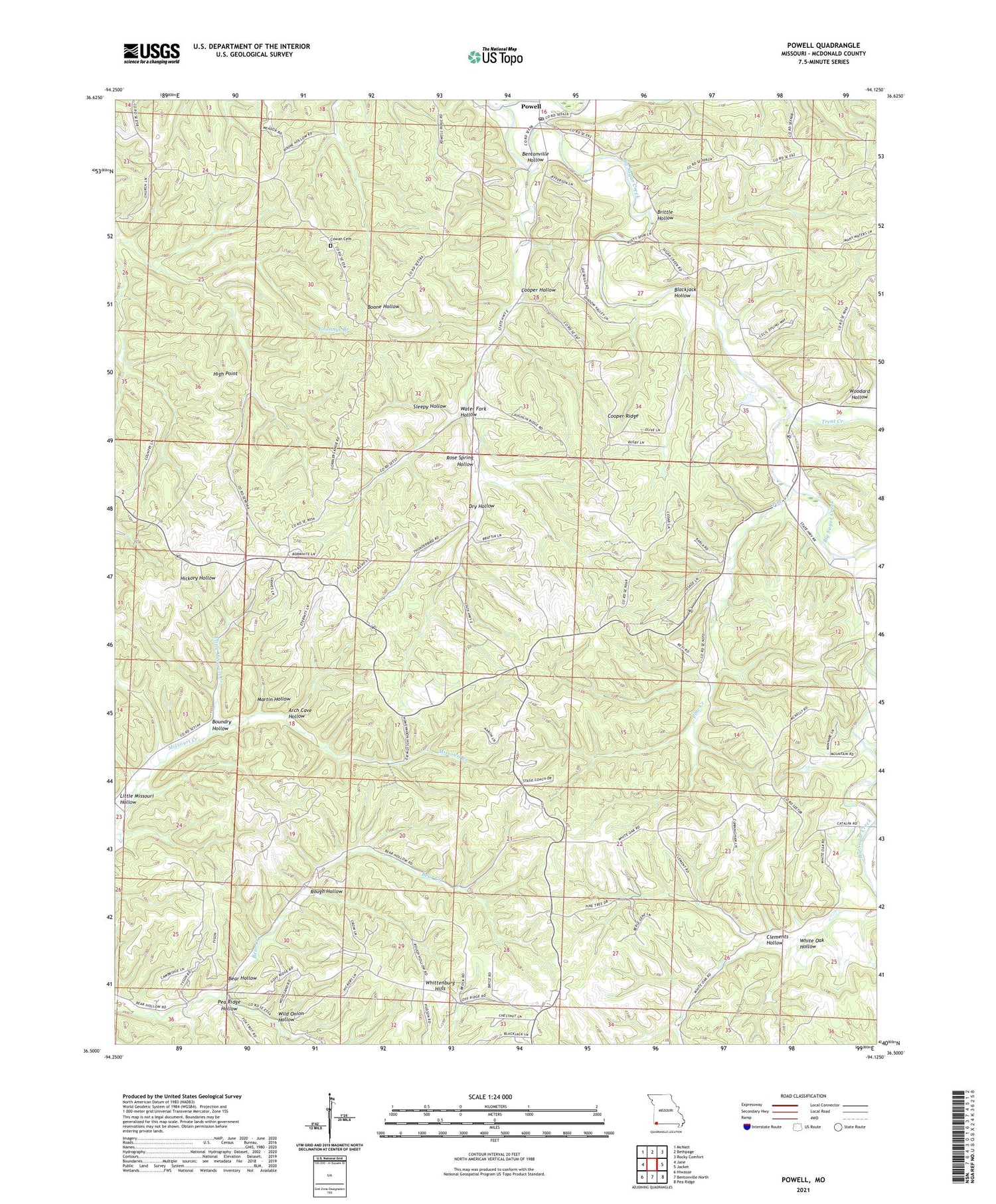 Powell Missouri US Topo Map Image