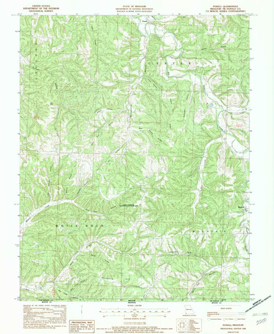 Classic USGS Powell Missouri 7.5'x7.5' Topo Map Image