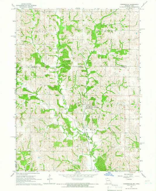 Classic USGS Powersville Missouri 7.5'x7.5' Topo Map Image