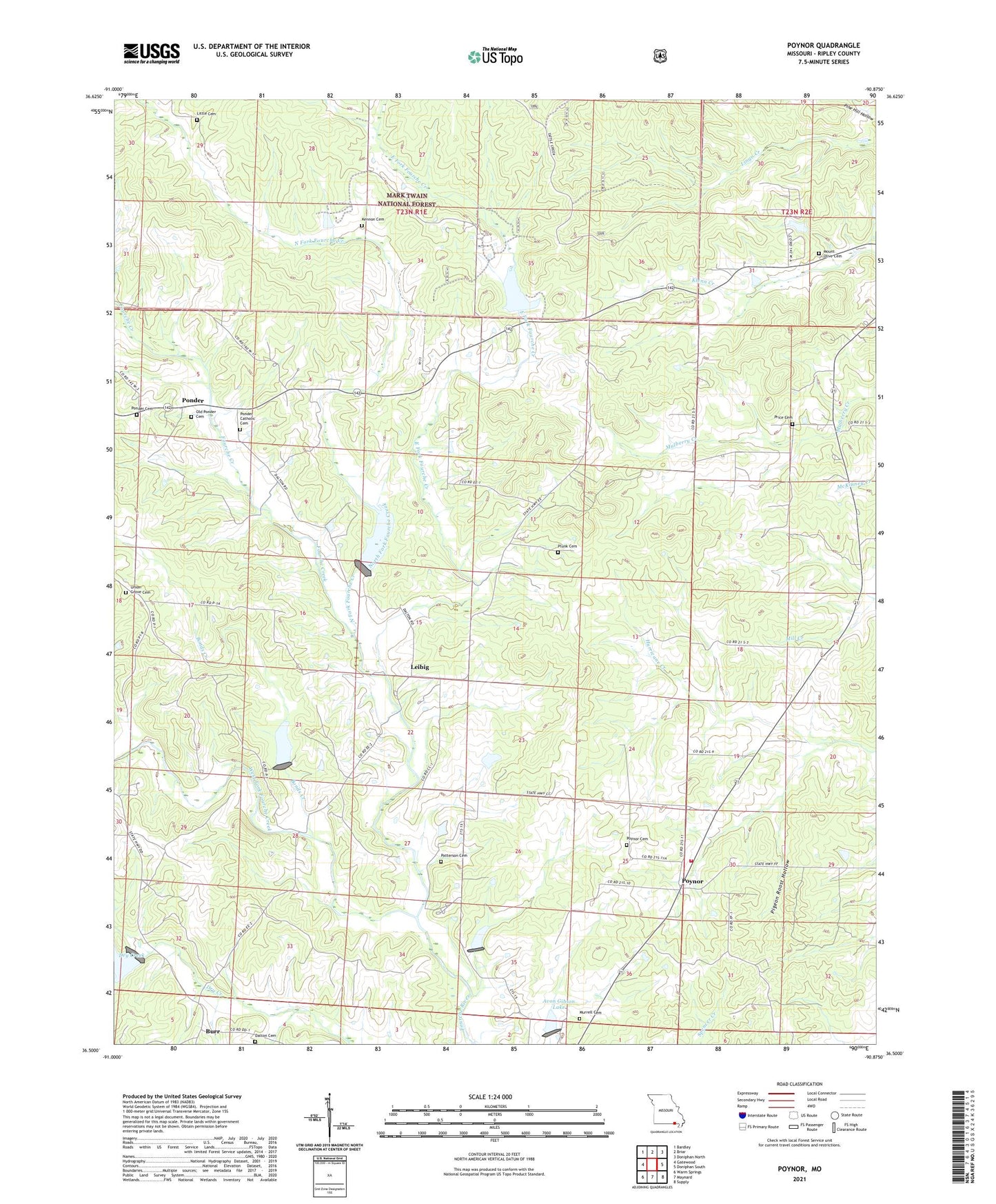 Poynor Missouri US Topo Map Image