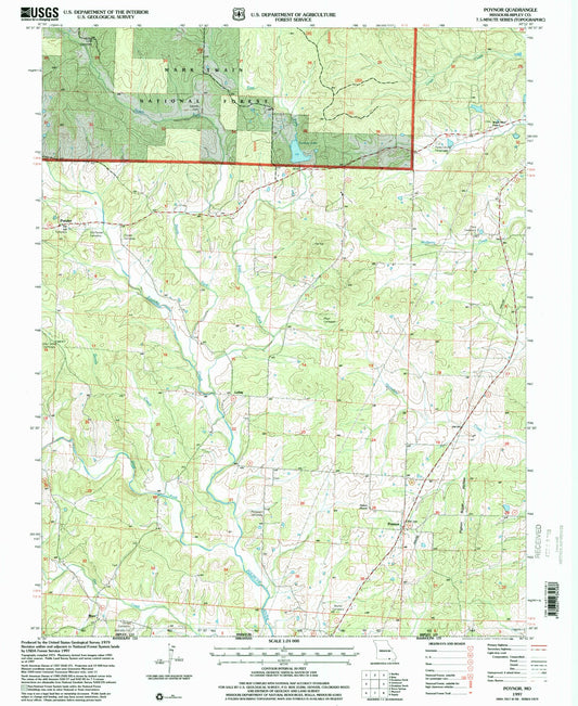Classic USGS Poynor Missouri 7.5'x7.5' Topo Map Image