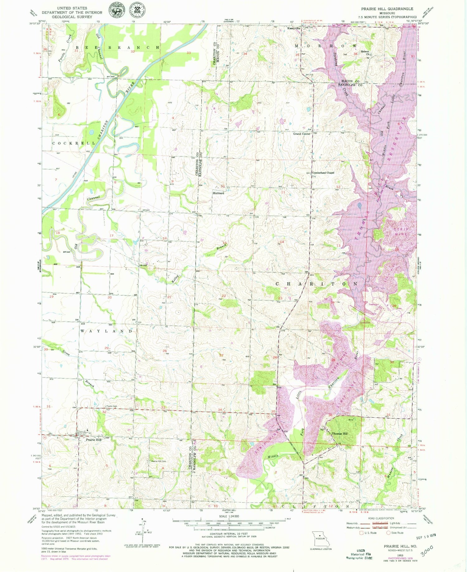 Classic USGS Prairie Hill Missouri 7.5'x7.5' Topo Map Image