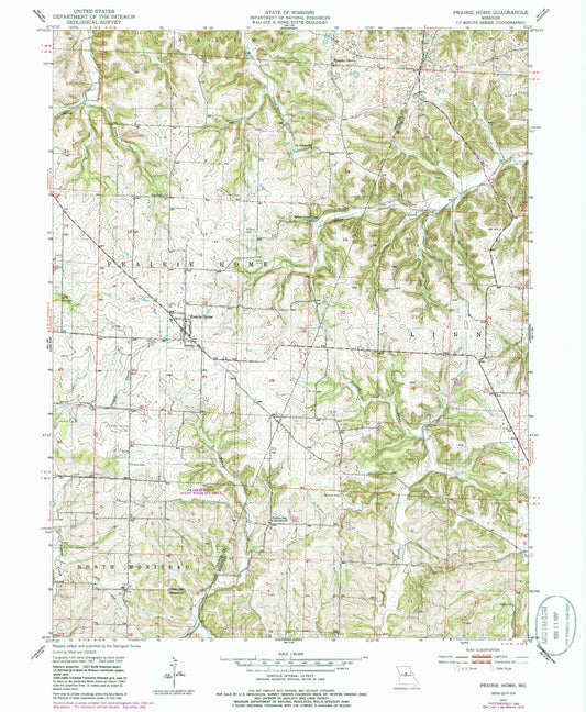 Classic USGS Prairie Home Missouri 7.5'x7.5' Topo Map Image