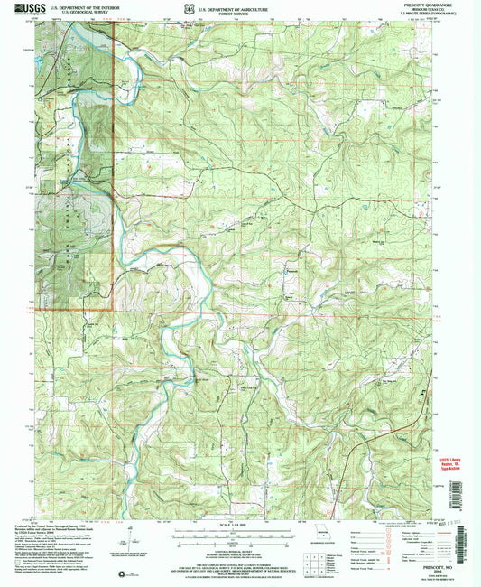 Classic USGS Prescott Missouri 7.5'x7.5' Topo Map Image