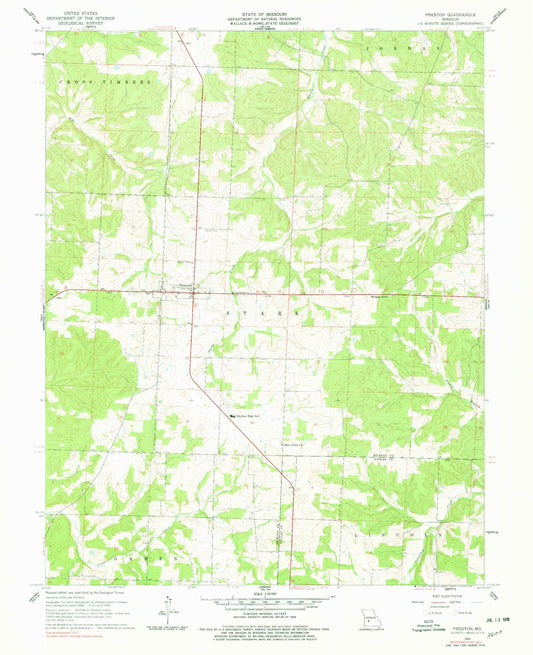 Classic USGS Preston Missouri 7.5'x7.5' Topo Map Image