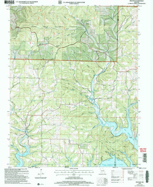 Classic USGS Protem Missouri 7.5'x7.5' Topo Map Image