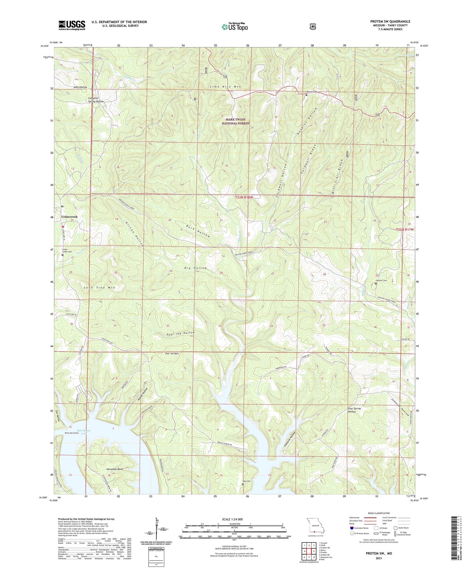 Protem SW Missouri US Topo Map Image