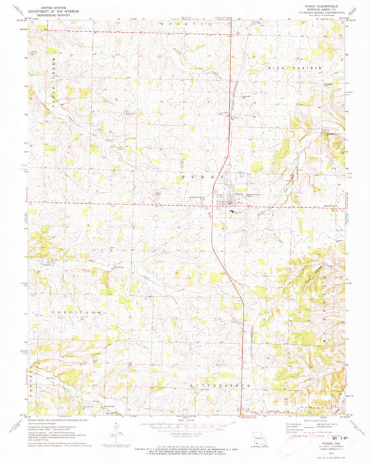 Classic USGS Purdy Missouri 7.5'x7.5' Topo Map Image