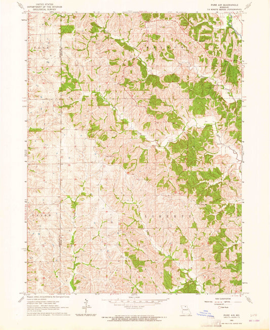 Classic USGS Pure Air Missouri 7.5'x7.5' Topo Map Image