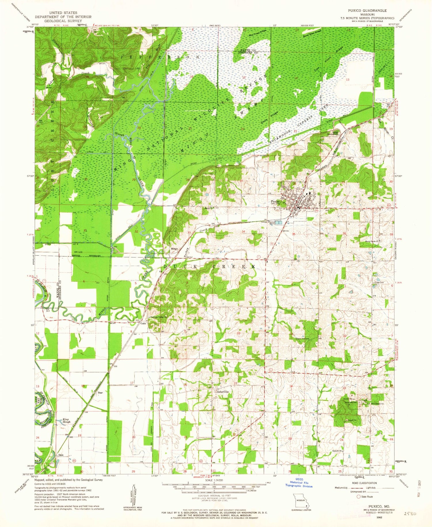 Classic USGS Puxico Missouri 7.5'x7.5' Topo Map Image