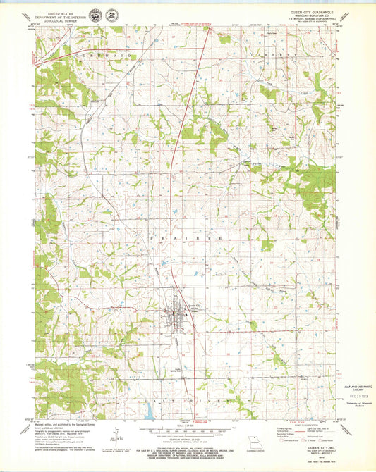 Classic USGS Queen City Missouri 7.5'x7.5' Topo Map Image
