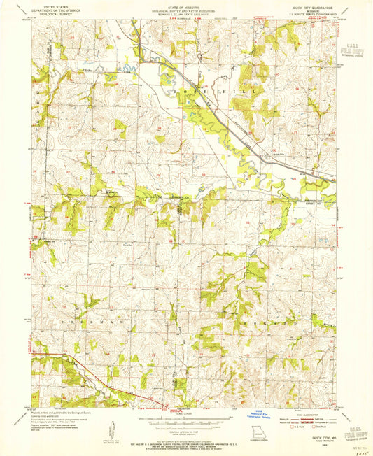 Classic USGS Quick City Missouri 7.5'x7.5' Topo Map Image