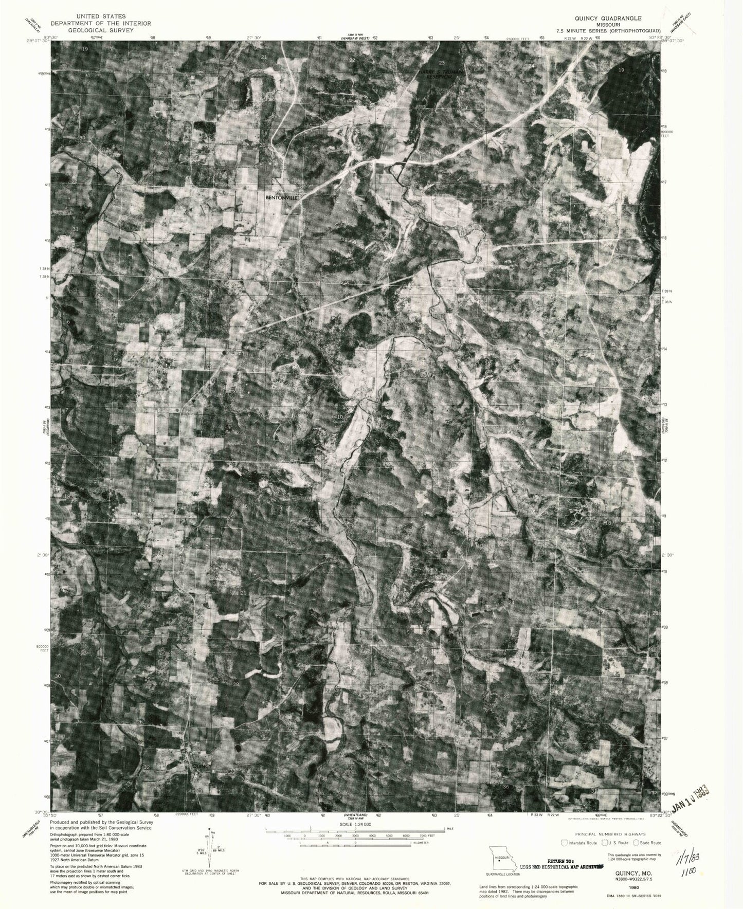 Classic USGS Quincy Missouri 7.5'x7.5' Topo Map Image