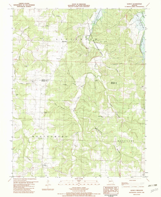 Classic USGS Quincy Missouri 7.5'x7.5' Topo Map Image