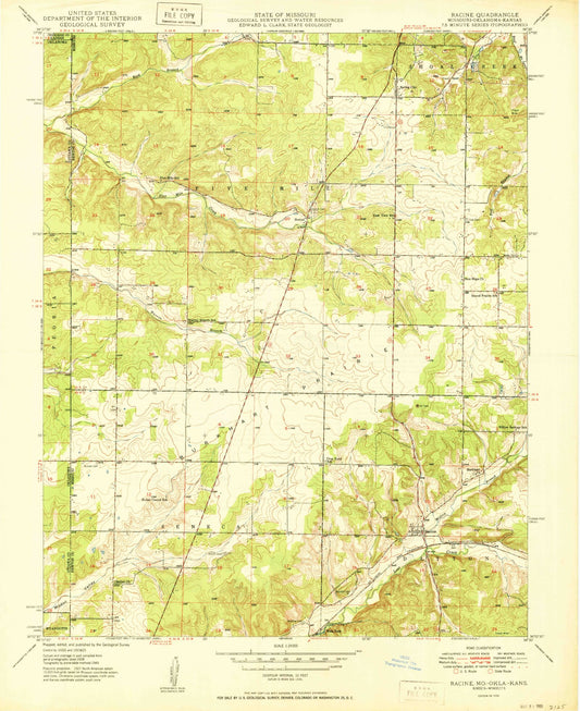 Classic USGS Racine Missouri 7.5'x7.5' Topo Map Image